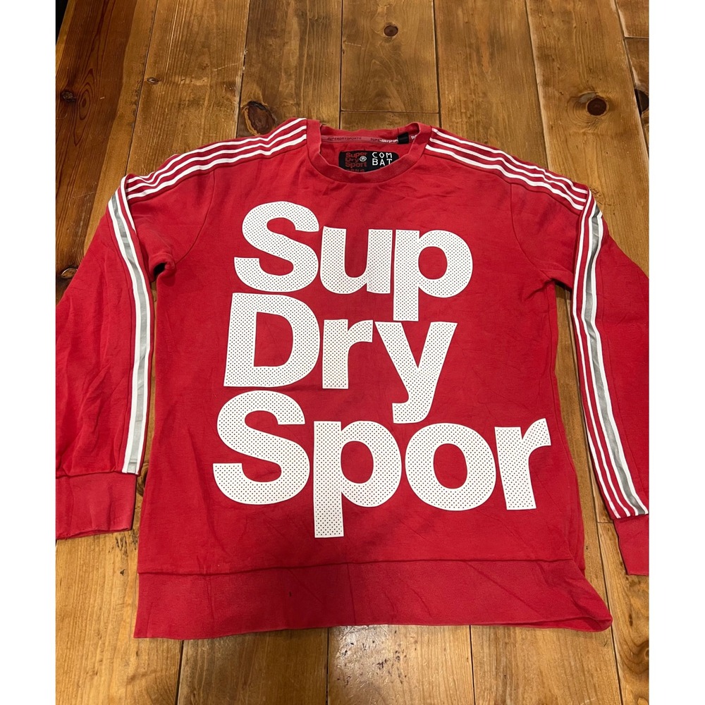 Superdry Sport Combat 22 Red Long Sleeve Graphic Athletic Shirt Mens Medium